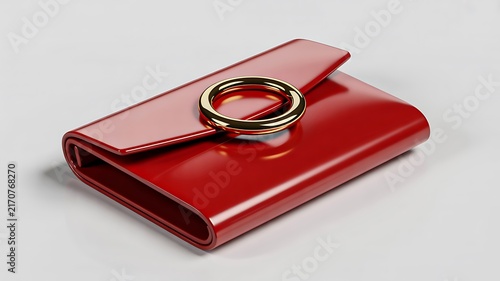 Luxury red leather wallet with golden ring clasp isolated on white background