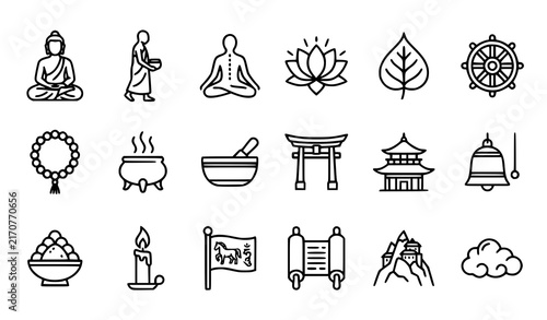 Foto Buddhist Meditation and Spiritual Practice Editable Line Icon Collection
