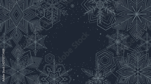 Intricate snowflakes pattern on dark winter background with winter themed