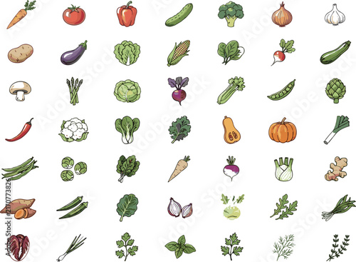 Hand Drawn Watercolor Organic Vegetables Icon Set with Fresh Farm Food Symbols for Healthy Grocery Menus Cooking and Agricultural Product Designs