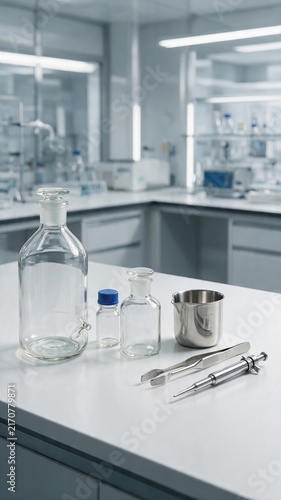 Laboratory Glassware on White Workbench