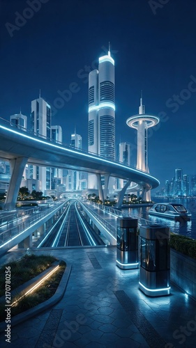 Smart City Skyline With Night Traffic