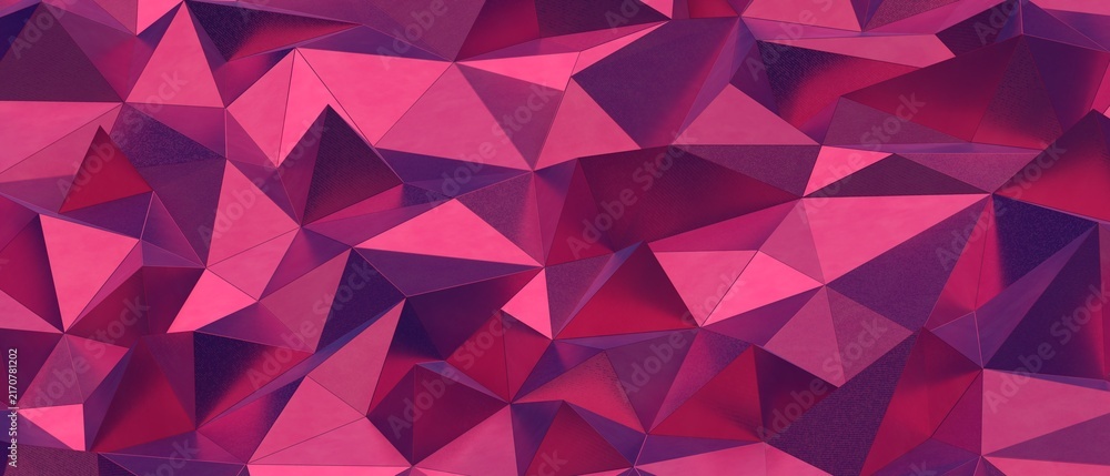 Fototapeta premium Abstract digital art with pink and purple geometric shapes creating a low poly texture.