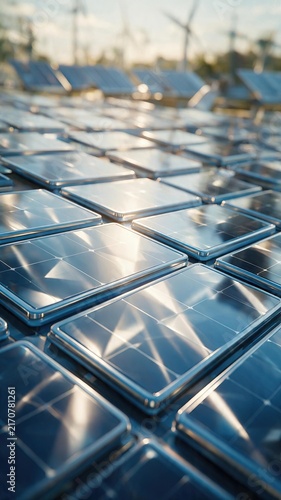 Close Up of Solar Panels at Sunset