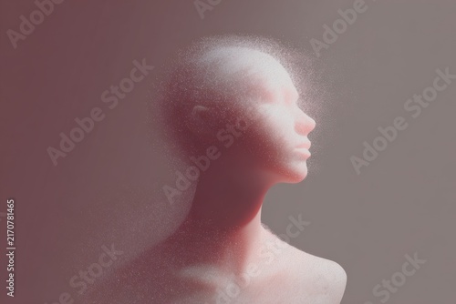 Soft granular gradient bust profile portrait with fine noise texture in pink and gray for abstract background and artistic wallpaper design
