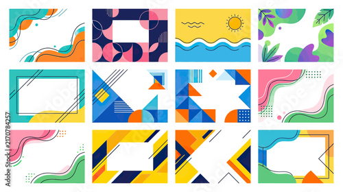Abstract Geometric Shapes and Organic Forms Border Designs