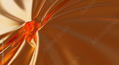 Картината върху платно Smooth luxurious golden fabric folds with intense orange light reflections abstr