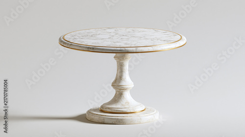 Marble pedestal table with gold trim, elegant, versatile centerpiece for interiors, product presentation
