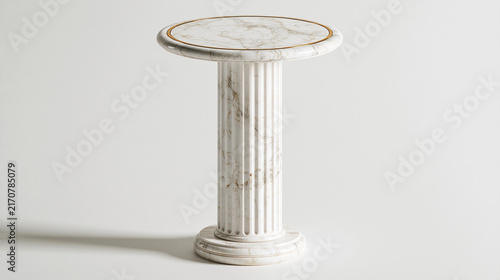 Marble pedestal table with gold trim, elegant, versatile centerpiece for interiors, product presentation
