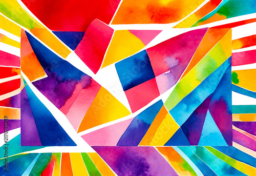 Vibrant Abstract Watercolor Geometric Background with Colorful Shapes