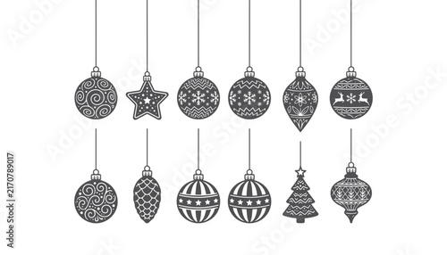 Christmas tree baubles decorations and festive winter holiday objects