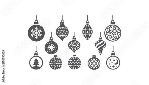 Christmas holiday tree ornaments and festive winter bauble decorations