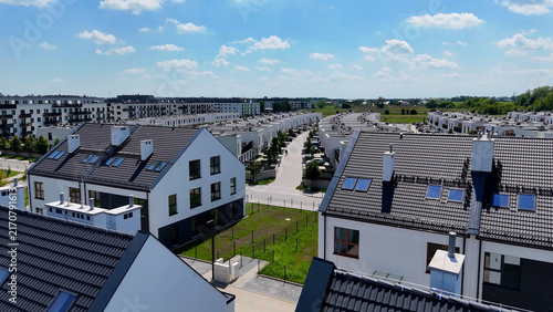 Townhouses, new residential complex, developer, aerial photography, Wroclaw, Poland