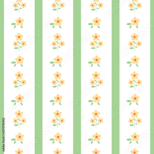 Seamless pattern with flowers and stripes on a white background.