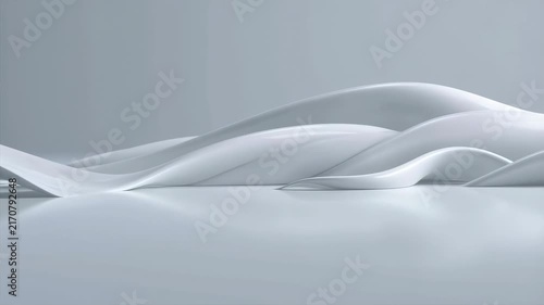 Smooth, flowing, abstract shapes morph gently on a light gray background. Abstract backdrop shaped by flowing motion, fluidity and minimalism.