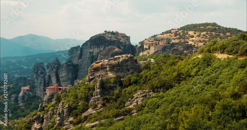 Meteora rock formation with cluster of Greek Orthodox monasteries in Thesally northwestern Greece