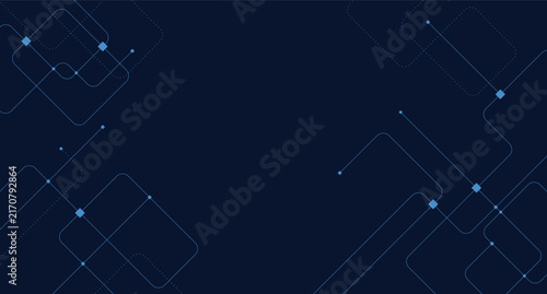 Abstract technology background with connected lines and dots, digital network design, data communication concept, dark blue geometric pattern