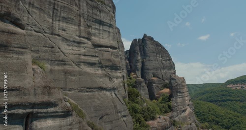 Panoramic view of the Meteora Monsteries above the rock formations in Greece