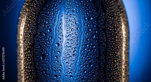Water droplets blue bottle