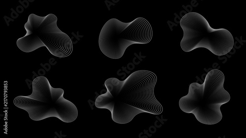 Vector White Wireframe Topographic Blob Shapes Set for Minimalist Technical Poster