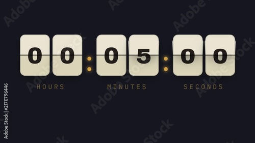 Vintage Flip Clock Countdown Timer Animation Displaying Hours Minutes Seconds Retro Split Flap Counter Black Background Motion Graphic