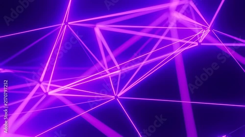Glowing purple and magenta network lines connect pulsing nodes on a dark background. Abstract animation features pulsing motion and luminous energy.