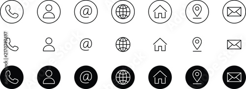 Fotografie Contact icon set with phone, house, globe, pin and envelope