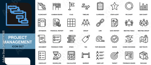 Project Management Icon Set with Various Business and Workflow Symbols