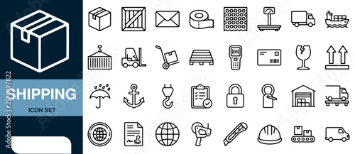 Shipping Icon Set with Boxes, Packages, and Delivery Symbols