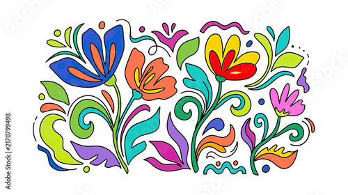 Vibrant Folk Art Floral Pattern Isolated