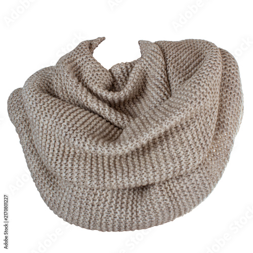 Beige warm winter knitted scarf isolated on transparent background PNG