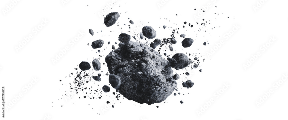 Obraz premium Asteroid Falling Through Space with Rock Debris