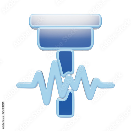 Cuadro en lienzo 3D glossy blue icon featuring a stylized sensor probe and a fluctuating waveform