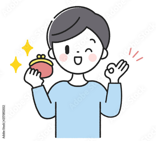 財布を持ってOKサインをする男性