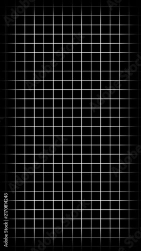 Minimalist white grid pattern on black background, motion loop
