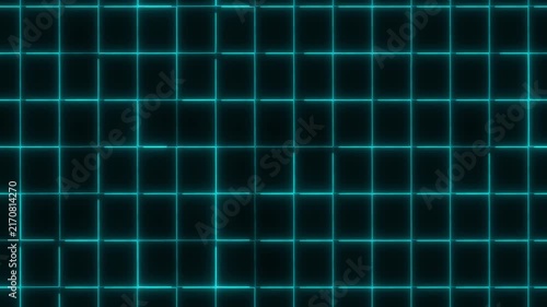 Neon blue digital grid motion background, cyberpunk tech pattern