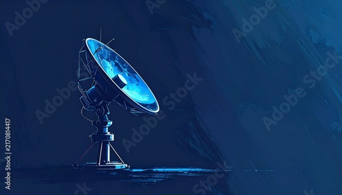 Futuristic satellite dish in dark studio lighting.