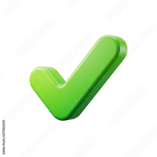 Obraz na plátně Green 3D Check Mark Symbol Isolated on White Background
