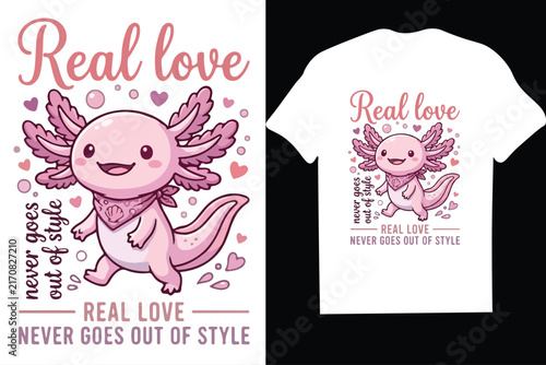 Cute romantic pink axolotl cartoon character with hearts t-shirt graphic vector-mug,hoodie,t shirt,typography,quoutes,qoute,poster,post,card