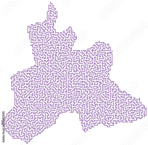 Abstract purple labyrinth pattern maze texture, geometric complex puzzle game for brain training and problem-solving.