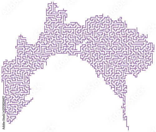 Abstract purple labyrinth with no clear exit or entrance, creating a challenging puzzle experience.