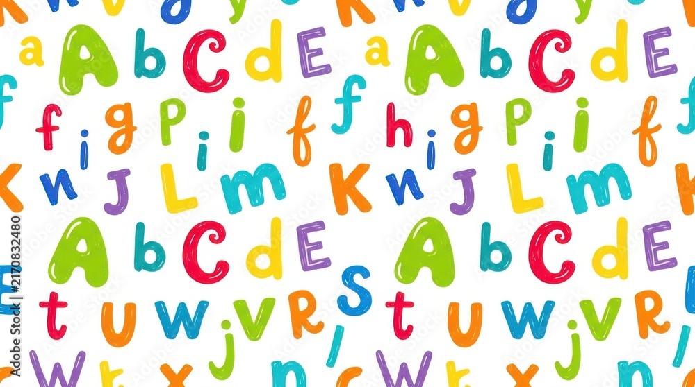 Colorful alphabet letters pattern with uppercase and lowercase abc characters