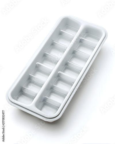 White silicone ice cube tray with long rectangular cavities, household kitchen product isolated on white background