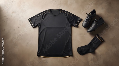 Premium black sports apparel and footwear arranged for a professional athletic look