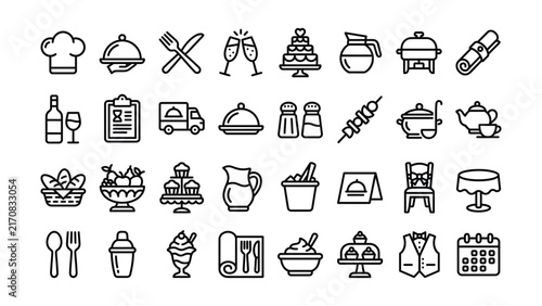 Restaurant food and drink service icons for menu or website design
