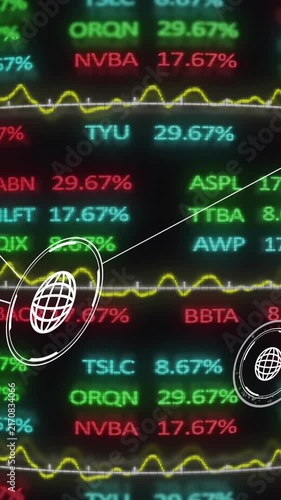 Animation of network of conncetions with icons over stock market