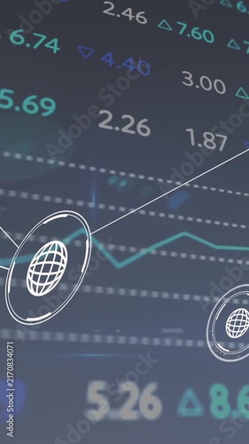 Animation of network of conncetions with icons over stock market