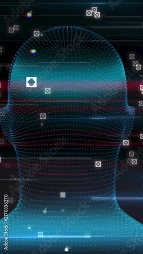 Animation of ai texts and chat with brain over digital human spinning