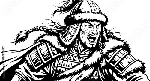 Warrior of the Mongol Empire Shouting in Battle Illustration