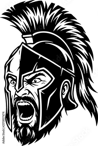 Screaming Spartan Warrior Head Mascot Illustration